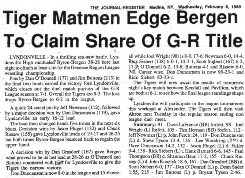 Tiger Matmen Edge Bergen to Claim Share of G-R Title
