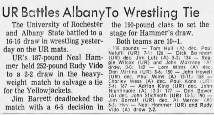 UR Battles Albany To Wrestling Tie