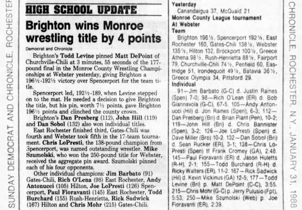 Brighton wins Monroe wrestling title by 4 points