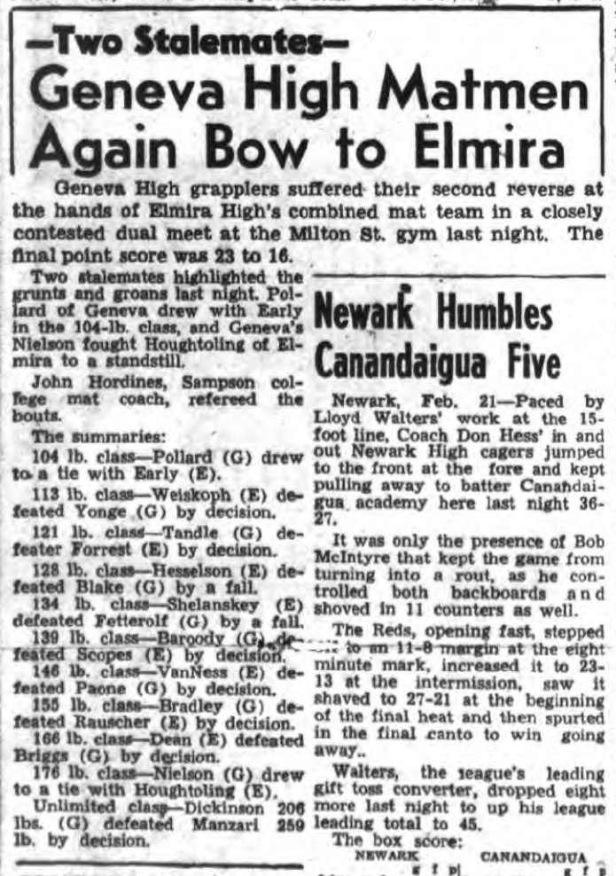 Geneva High Matmen Again Bow to Elmira