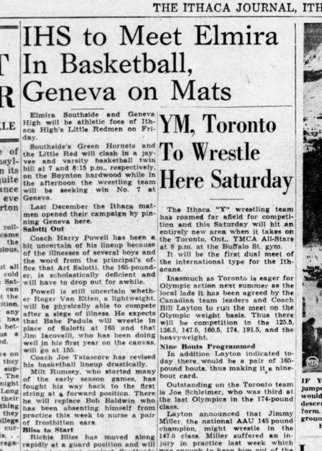 Ithaca to Meet Geneva on Mats