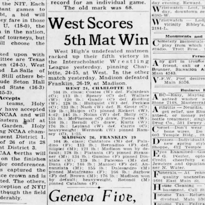 West Scores 5th Mat Win