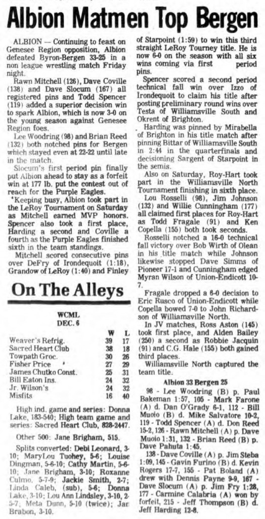 Albion Matmen Top Bergen