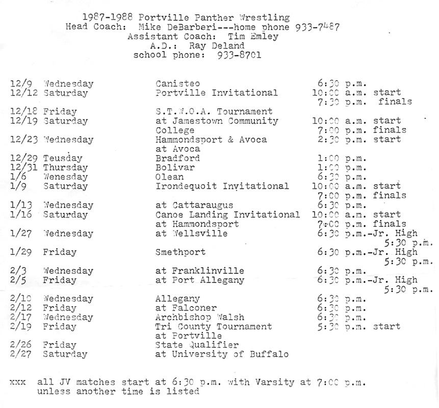 1987-1988 Portville Panthers Wrestling