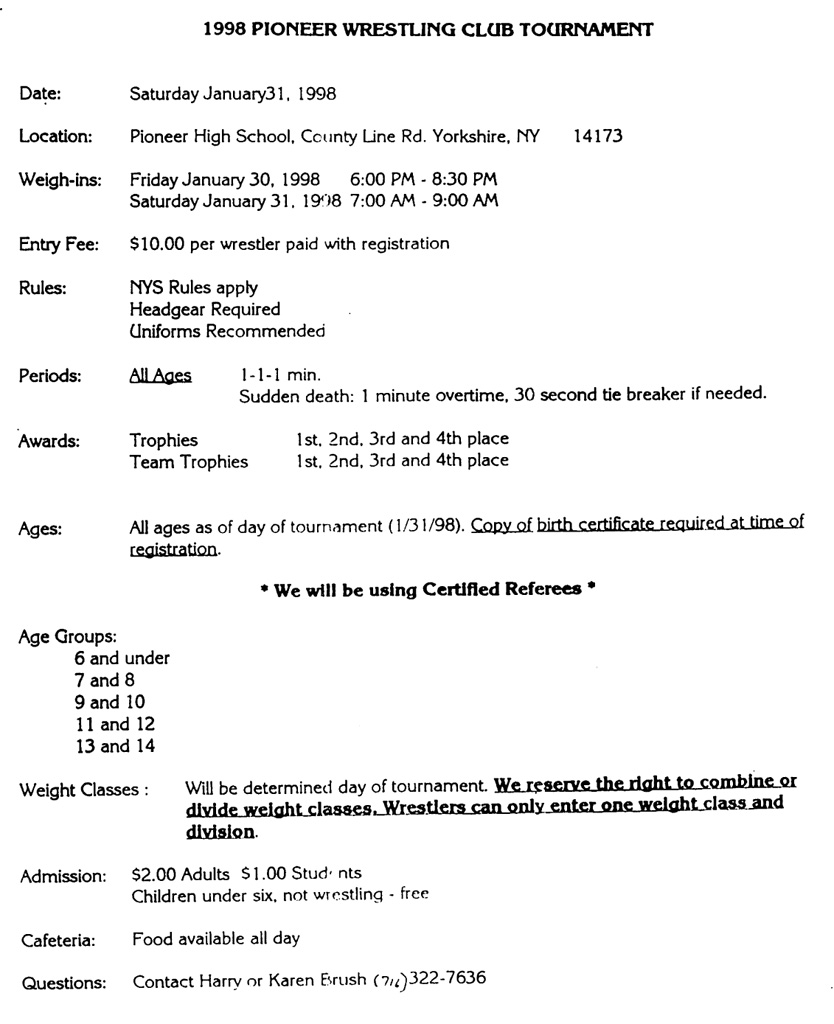 Pioneer Wrestling Club Tournament