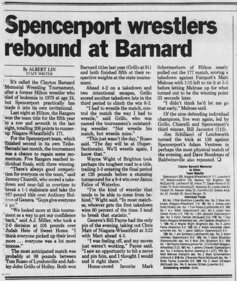 Spencerport wrestlers rebound at Barnard