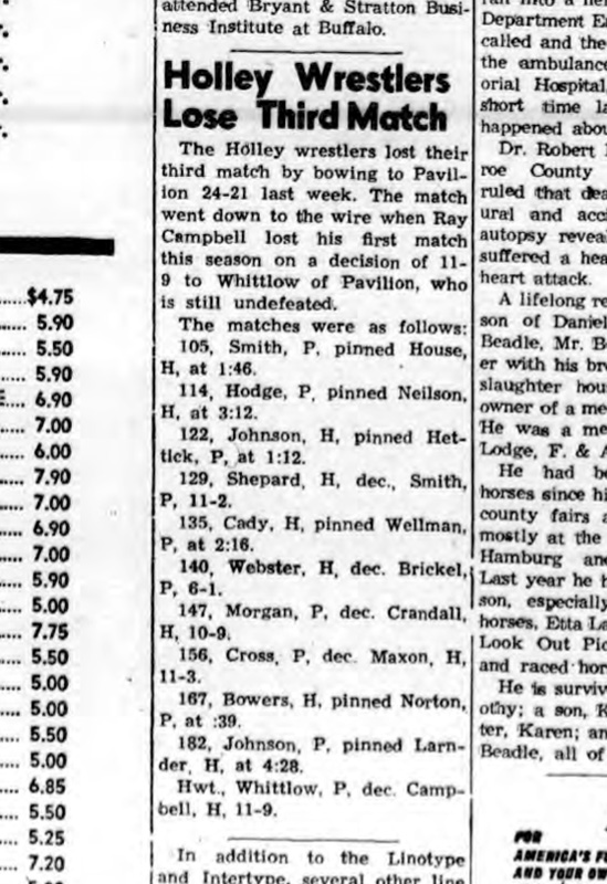 Holley Wrestlers Lose Third Match