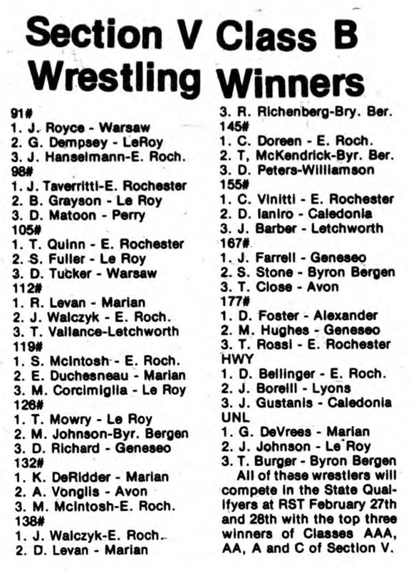 Section V Class B Wrestling Winners