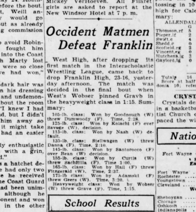 Occident Matmen Defeat Franklin