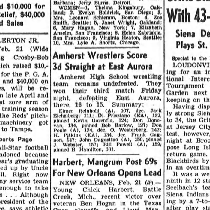 Amherst Wrestlers Score 3rd Striaght at East Aurora