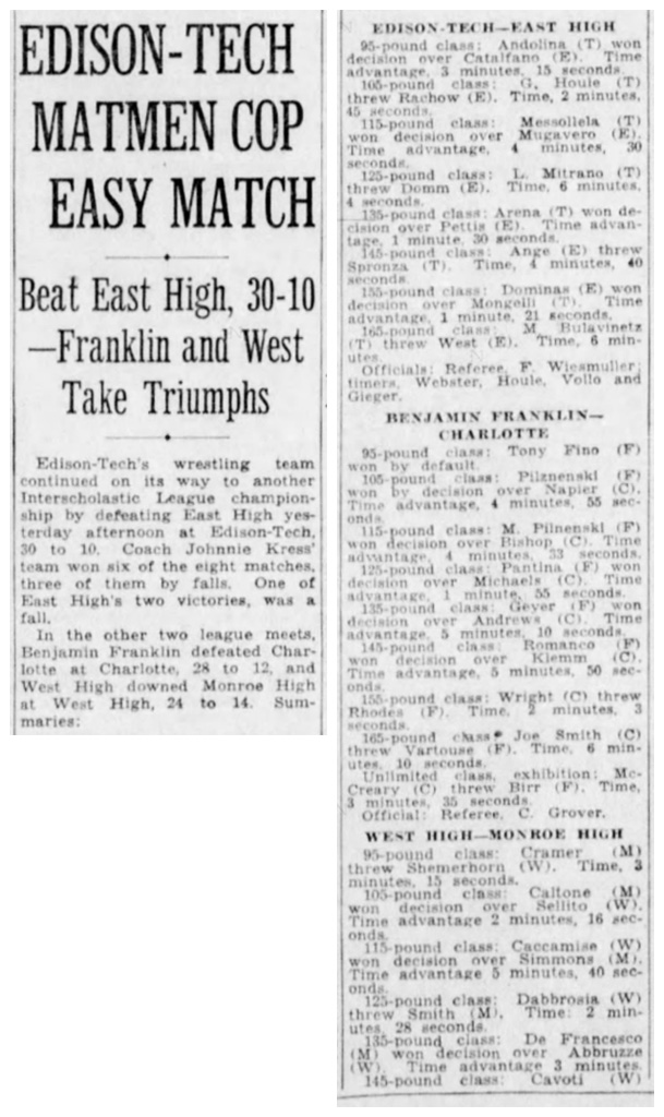 Edison-Tech Matmen Cop Easy Match; Beat East High, 30-10