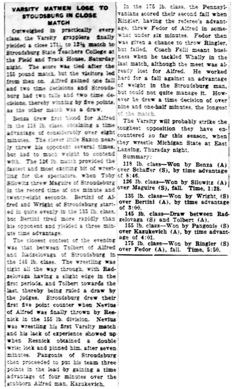 Varsity Matmen Lose to Stroudsburg in Close Match