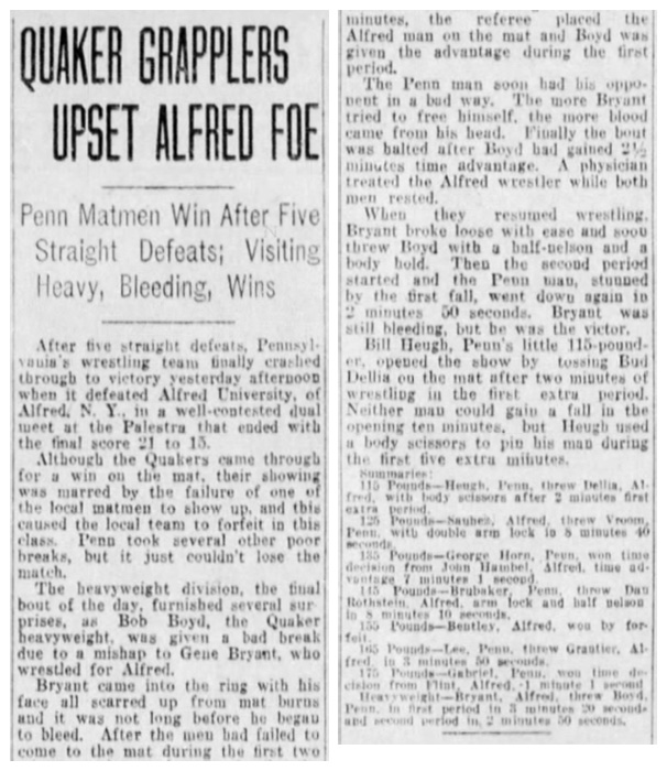 Quaker Grapplers Upset Alfred Foe