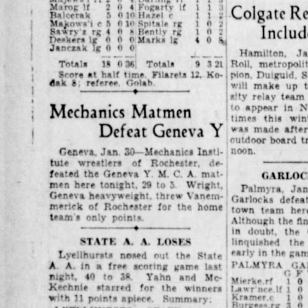 Mechanics Matmen Defeat Geneva Y