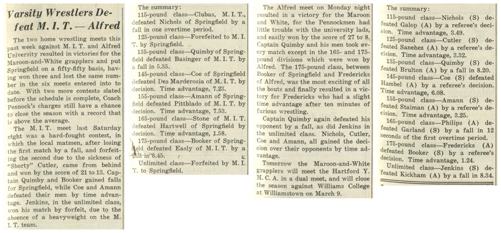 Varsity Wrestlers Defeat M.I.T.--Alfred