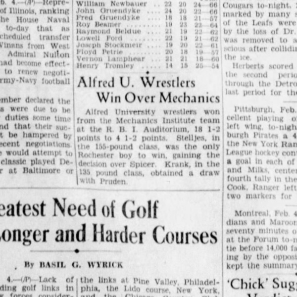 Alfred U. Wrestlers Win Over Mechanics