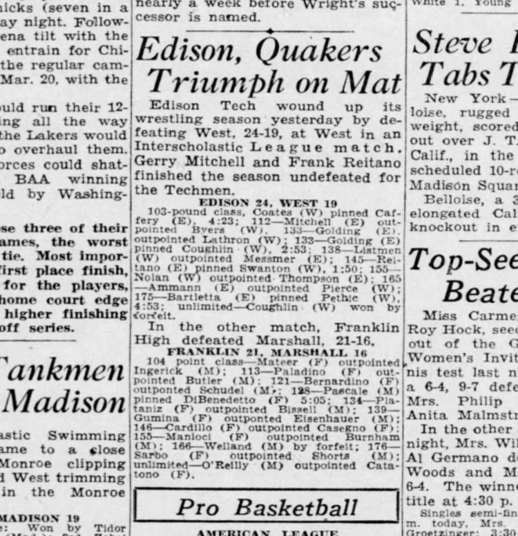 Edison, Quakers Triumph on Mat