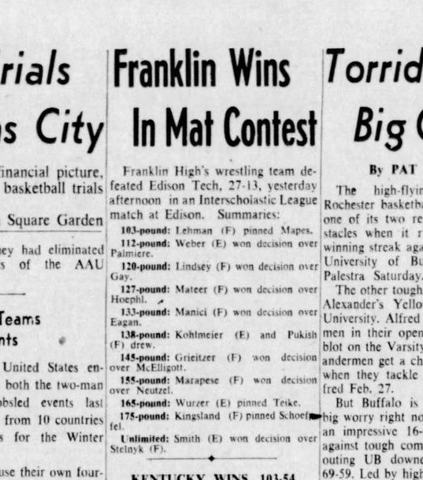 Franklin Wins in Mat Contest