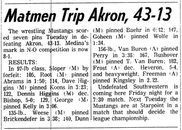 Matmen Trip Akron, 43-13