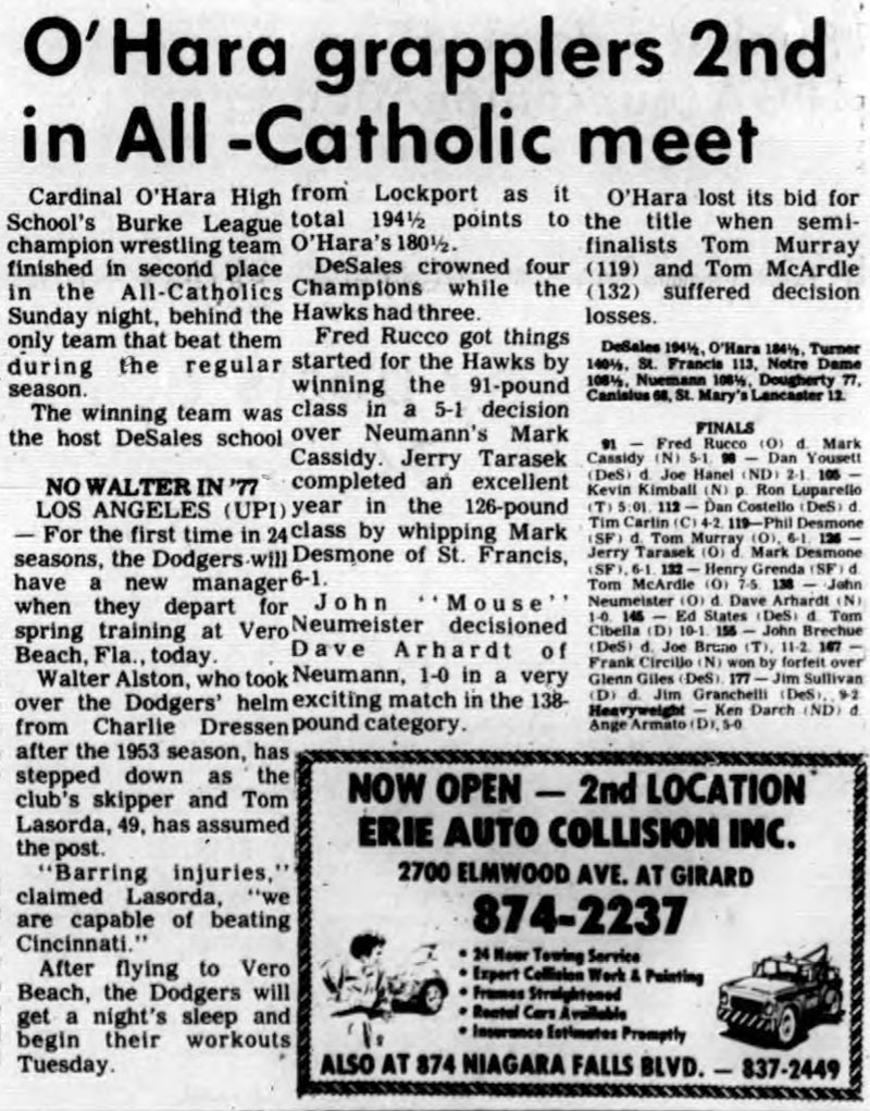 O'Hara grapplers 2nd in All-Catholic meet