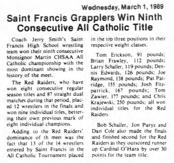 Saint Francis Grapplers Win Ninth Consecutive All-Catholic Title