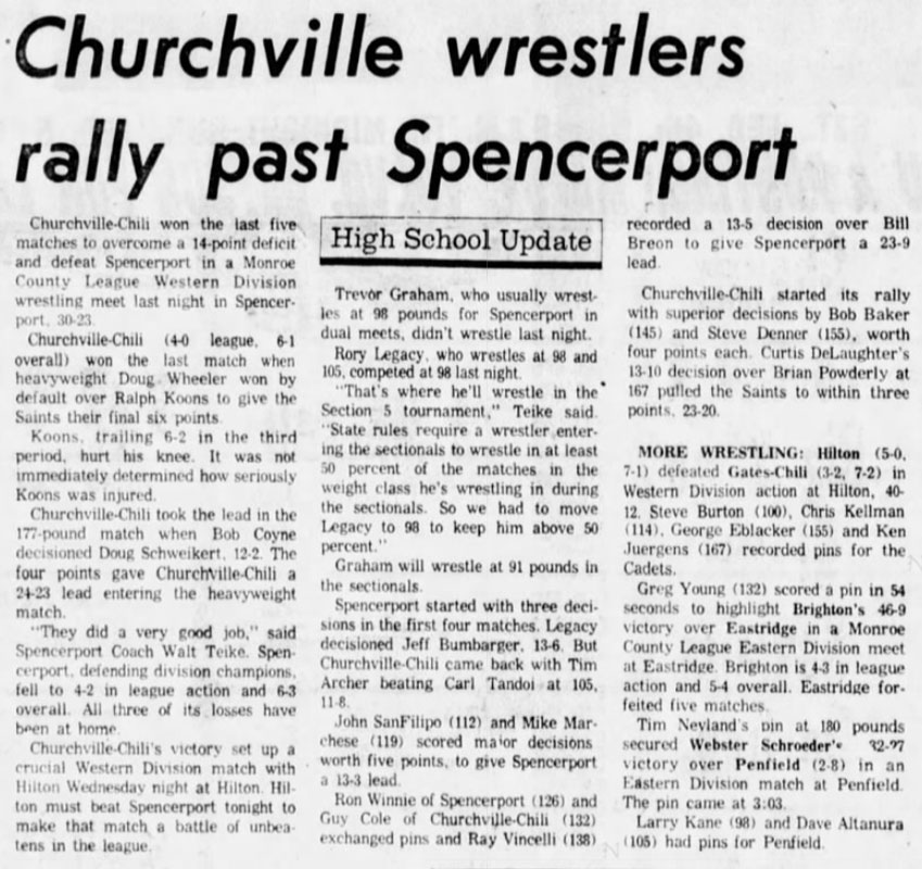 Churchville wrestlers rally past Spencerport