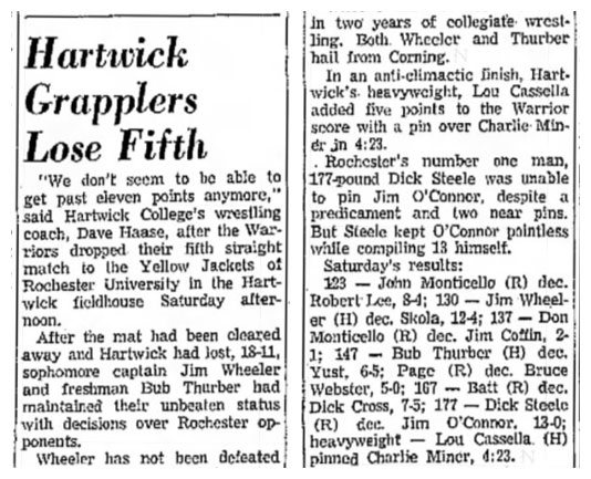 Hartwick Grapplers Lose Fifth