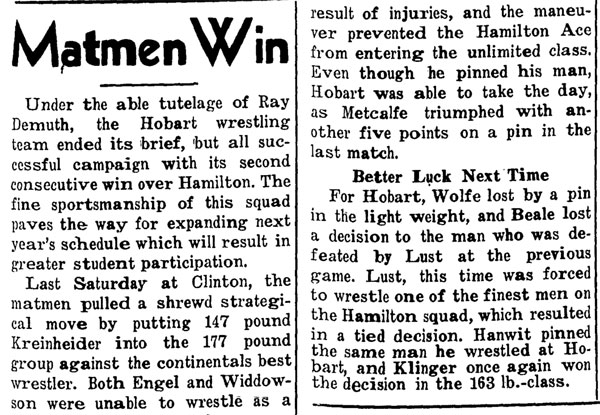 Hobart Matmen Win
