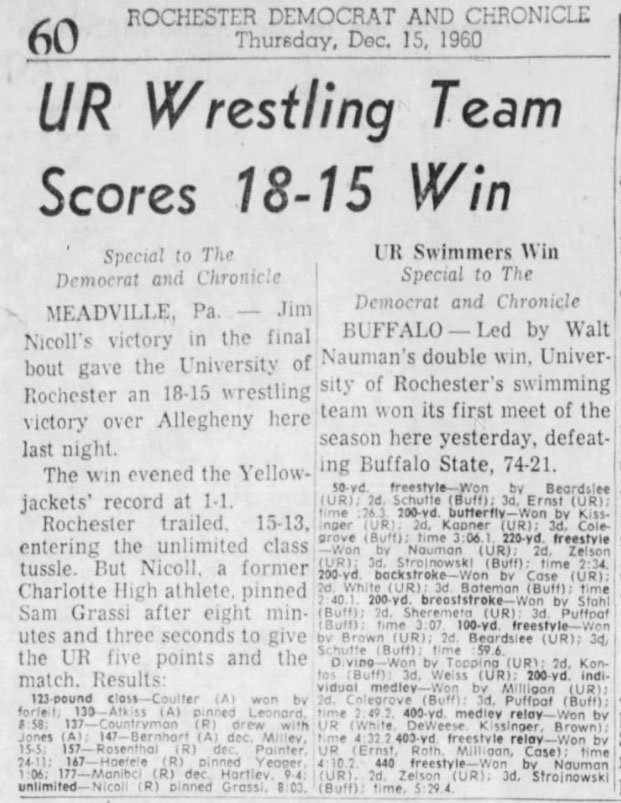 UR Wrestling Team Scores 18-15 Win