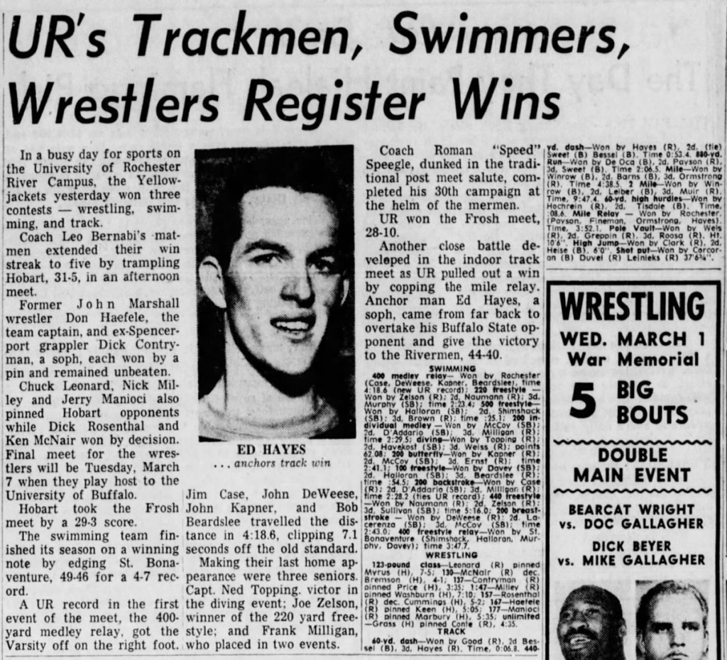 URs Trackmen, Swimmers, Wrestlers Register Wins