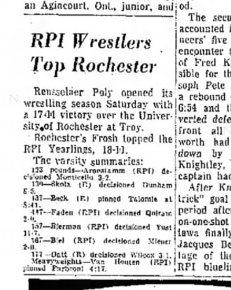 RPI Wrestlers Top Rochester
