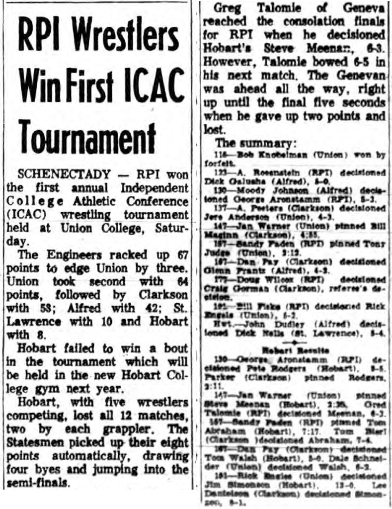 RPI Wrestlers Win First ICAC Tournament