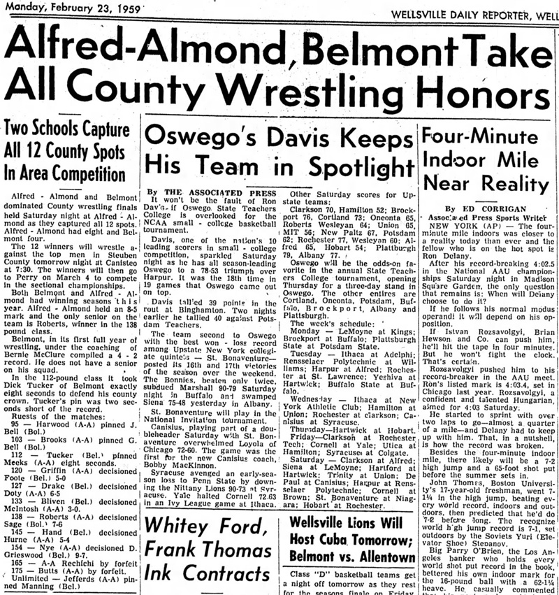 Alfred-Almond, Belmont Take All County Wrestling Honors
