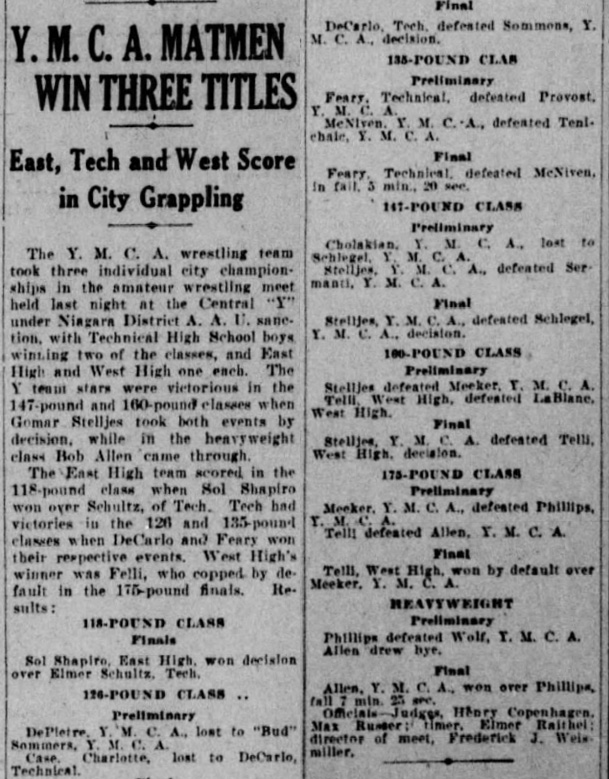 Y.M.C.A. Matmen Win Three Titles