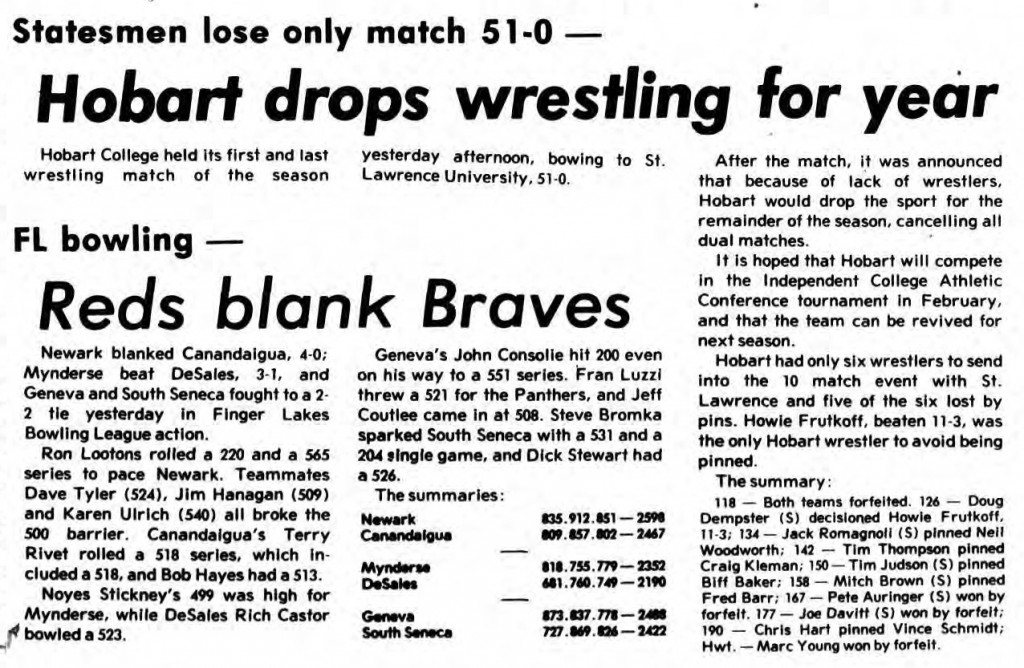 Hobart drops wrestling for year