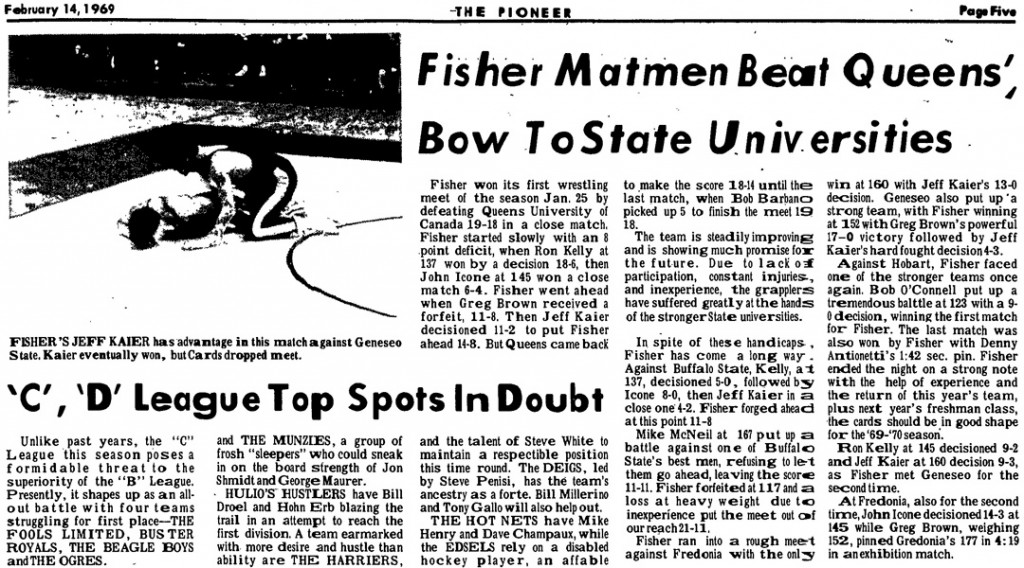 Fisher Matmen Beat Queen's