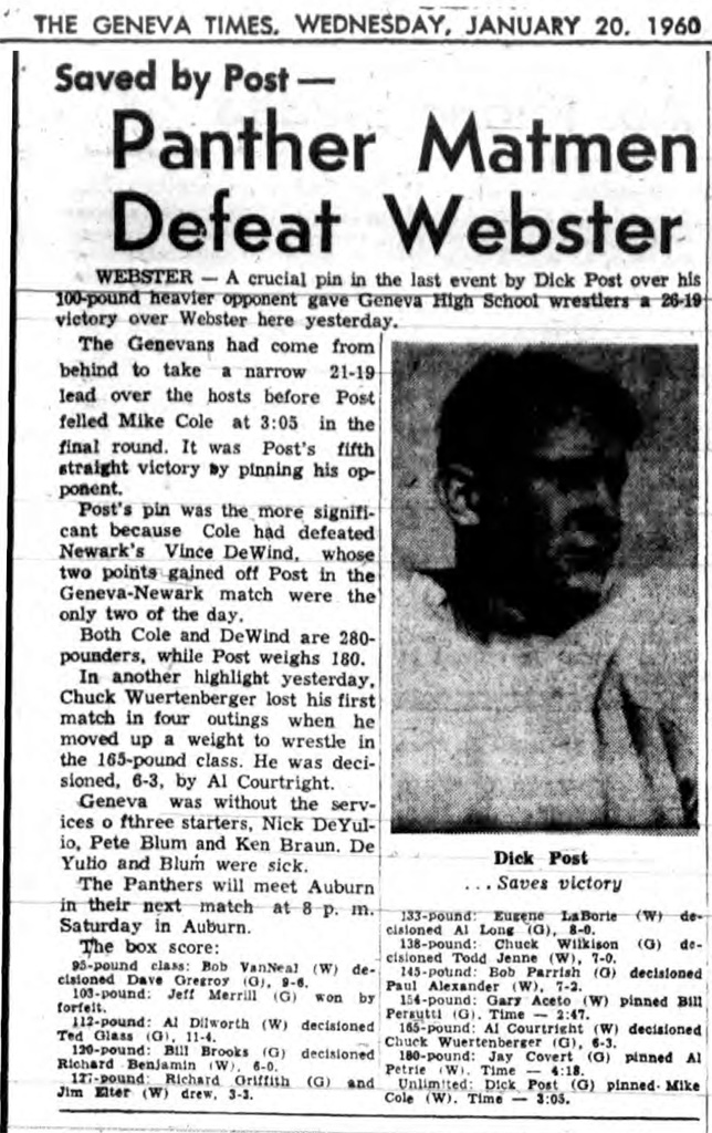 Panther Matmen Defeat Webster