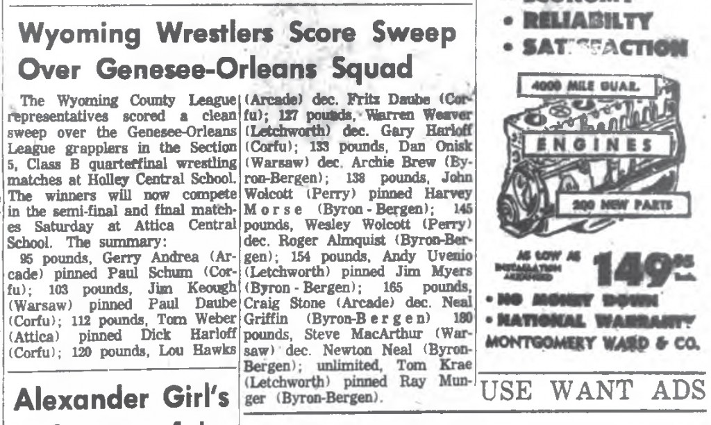 Wyoming Wrestlers Score Sweep Over Genesee-Orleans Squad