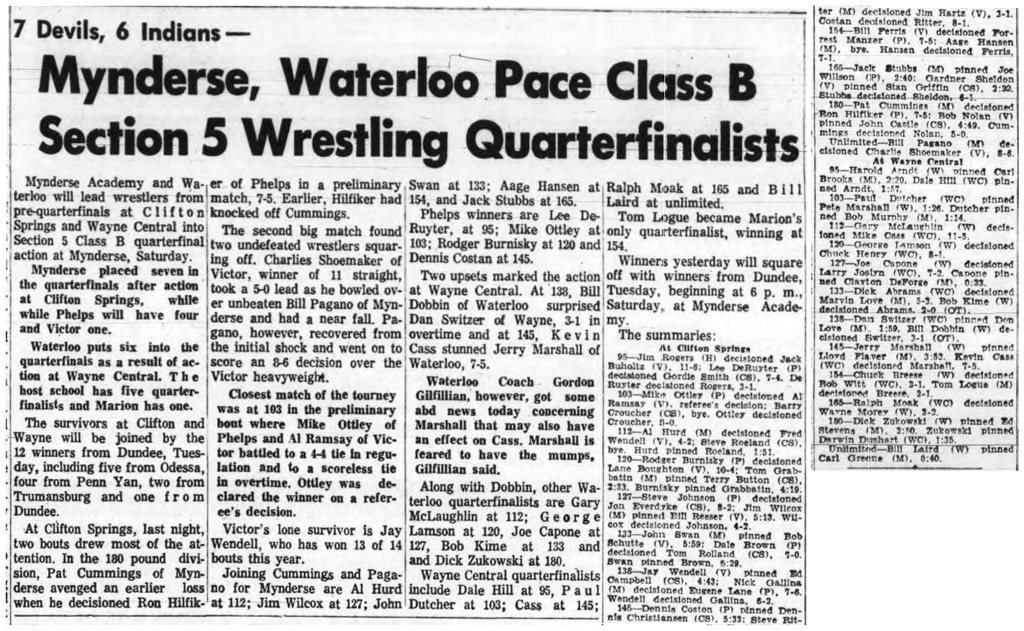 Mynderse, Waterloo Pace Class B Section 5 Wrestling Quarterfinalists