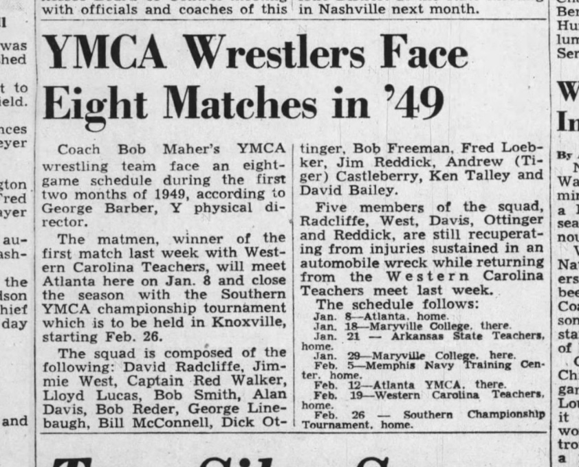 YMCA Wrestlers Face Eight Matches in '49