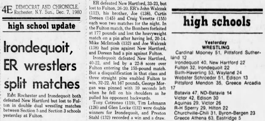 Irondequoit, ER wrestlers split matches