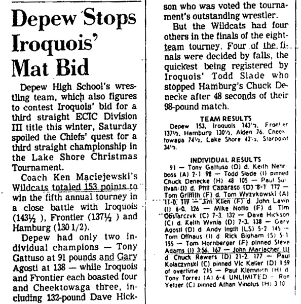 Depew Stops Iroquois' Mat Bid