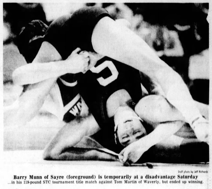 Barry Munn of Sayre is temporarilty at a disadvantage