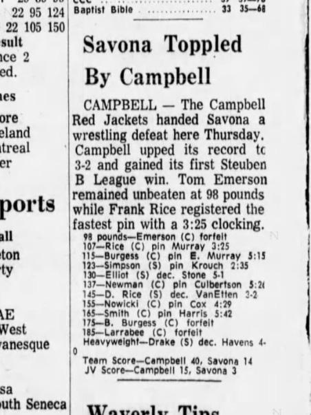 Savona Toppled By Campbell