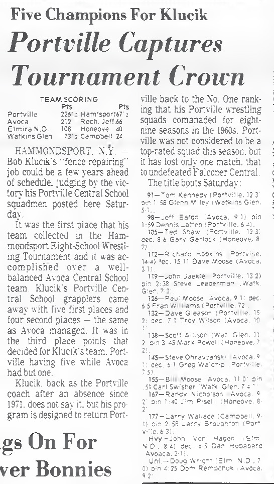 Portville Captures Tournament Crown