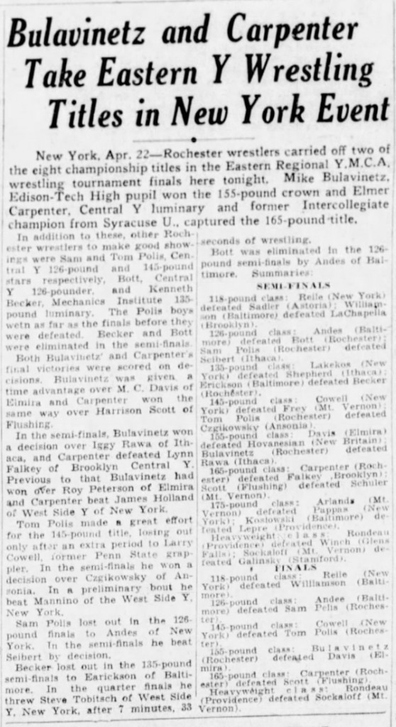 Bulavinetz and Carpenter Take Eastern Y Wrestling Titles in New York Event