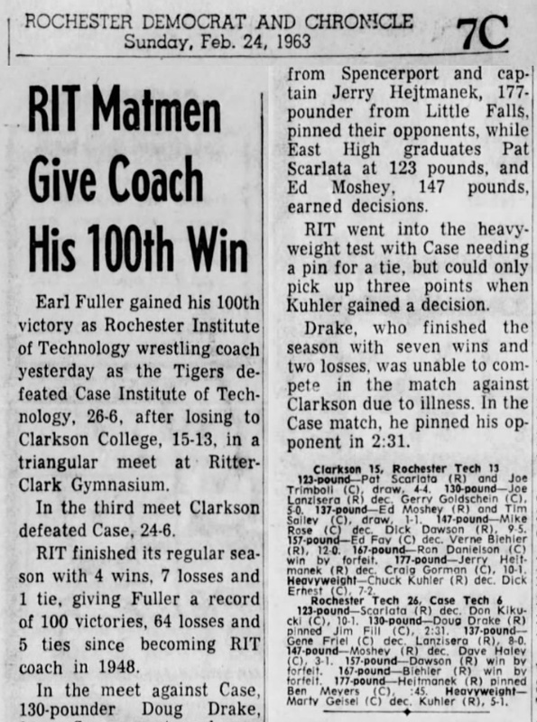 RIT Matmen Give Coach His 100th Win