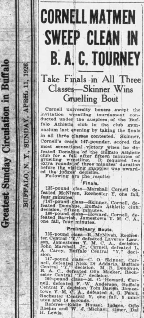 Cornell Matmen Sweep Clean In B. A. C. Tourney