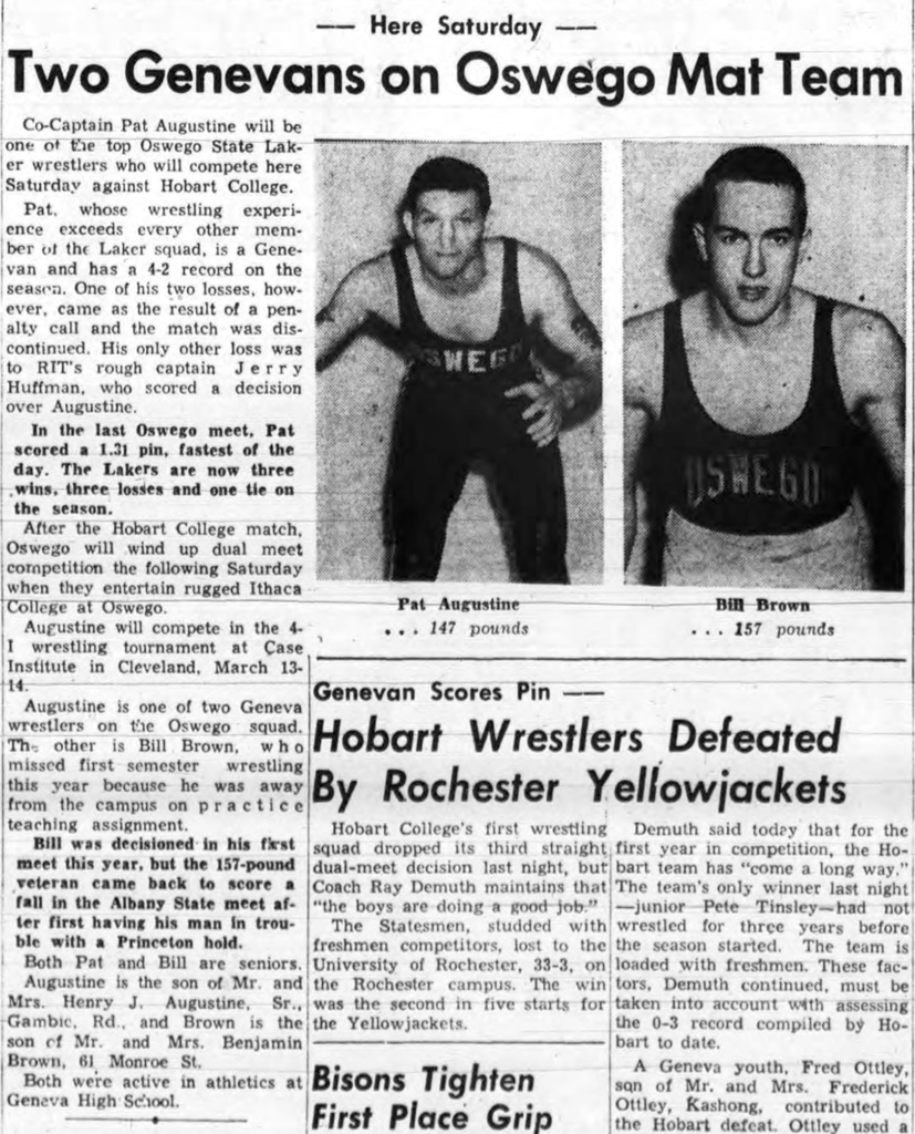Two Genevans on Oswego Mat Team