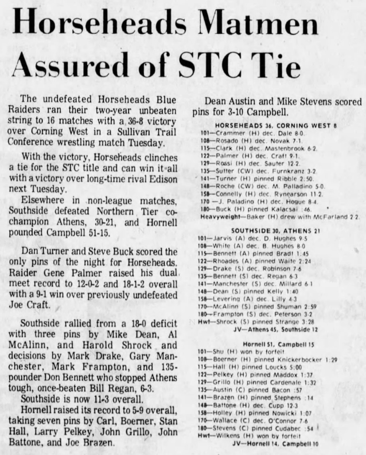 Horseheads Matmen Assured of STC Tie
